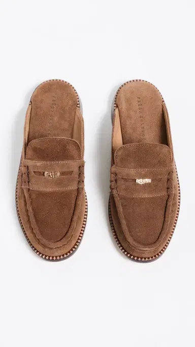 FRĒDA SALVADOR Temi Penny Loafer Mules Chestnut Suede with Hardware | Thumbnail 5