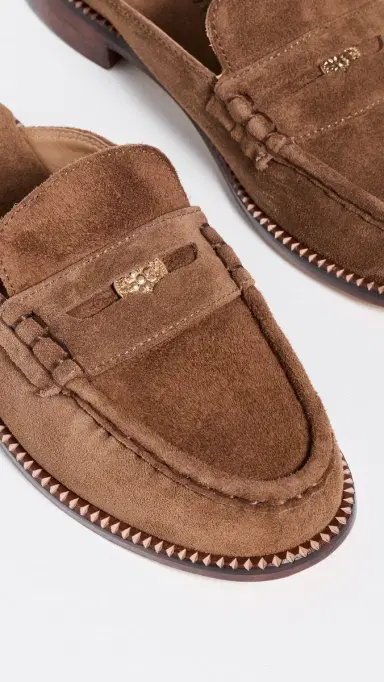 FRĒDA SALVADOR Temi Penny Loafer Mules Chestnut Suede with Hardware | Thumbnail 6