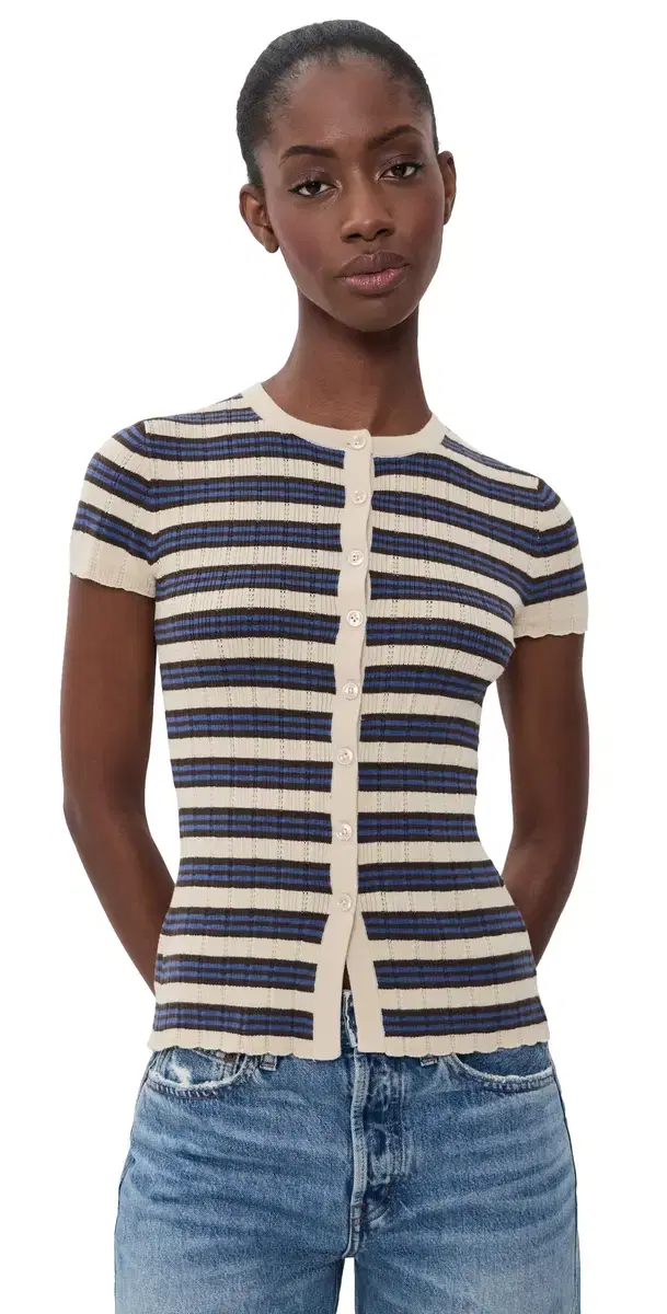 Madewell Short-Sleeve Cardigan Pale Chamois Multi tripe