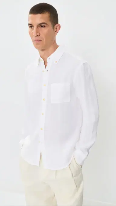 Alex Crane Linen Playa Button Down Shirt Snow | Thumbnail 2