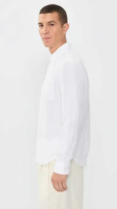 Alex Crane Linen Playa Button Down Shirt Snow | Thumbnail 4