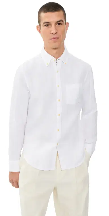 Alex Crane Linen Playa Button Down Shirt Snow | Thumbnail 1