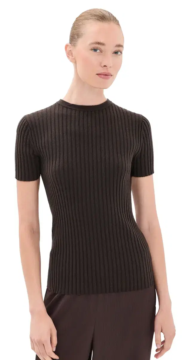 The Elder Statesman uperlight Cashmere Ellie Rib Knit Tee Espresso