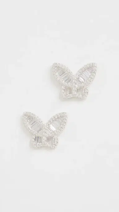By Adina Eden Pave Baguette Butterfly Stud Earrings Silver One Size | Thumbnail 2