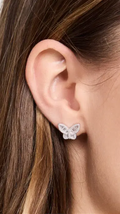 By Adina Eden Pave Baguette Butterfly Stud Earrings Silver One Size | Thumbnail 3