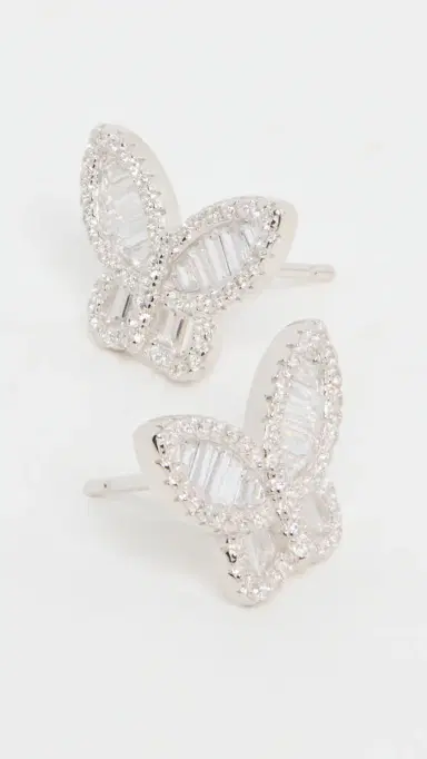 By Adina Eden Pave Baguette Butterfly Stud Earrings Silver One Size | Thumbnail 4