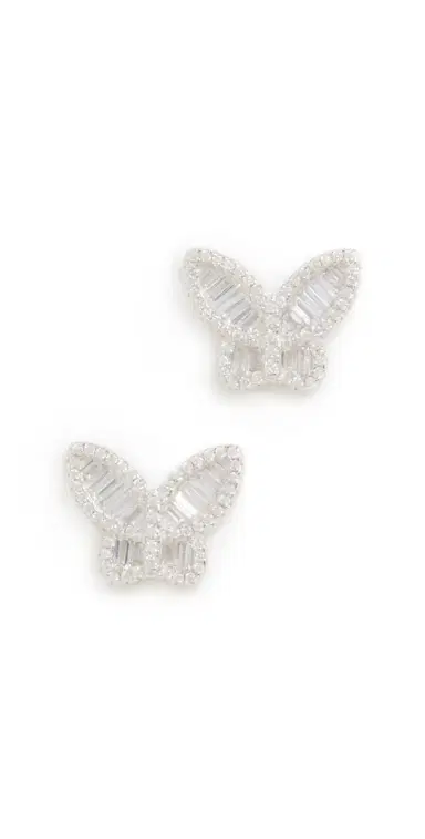 By Adina Eden Pave Baguette Butterfly Stud Earrings Silver One Size | Thumbnail 1