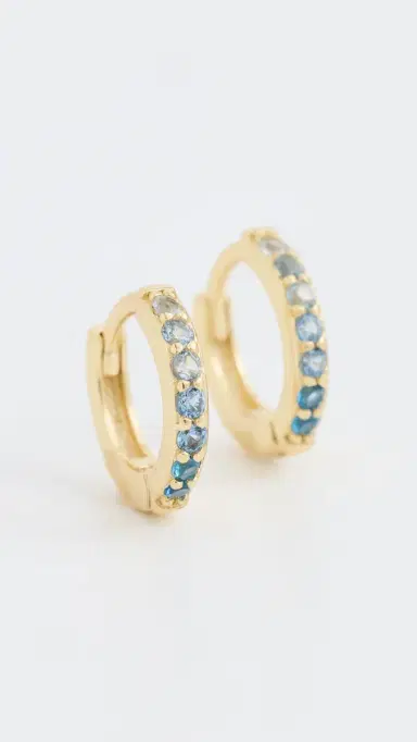 SHASHI Ombre Diamond Huggie Hoop Earrings Sapphire One Size | Thumbnail 2