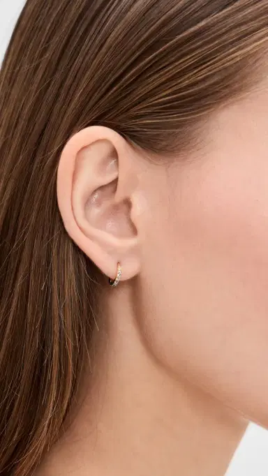 SHASHI Ombre Diamond Huggie Hoop Earrings Sapphire One Size | Thumbnail 3