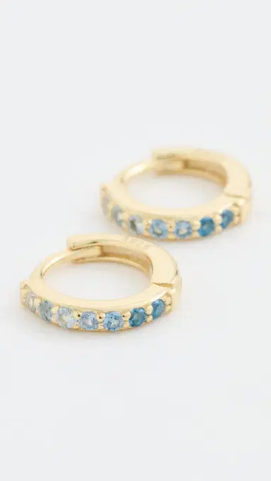 SHASHI Ombre Diamond Huggie Hoop Earrings Sapphire One Size | Thumbnail 4