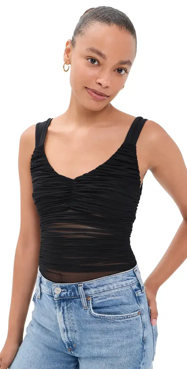 ALICE + OLIVIA Renee heer oft Ruched Tank Thong Bodysuit Black