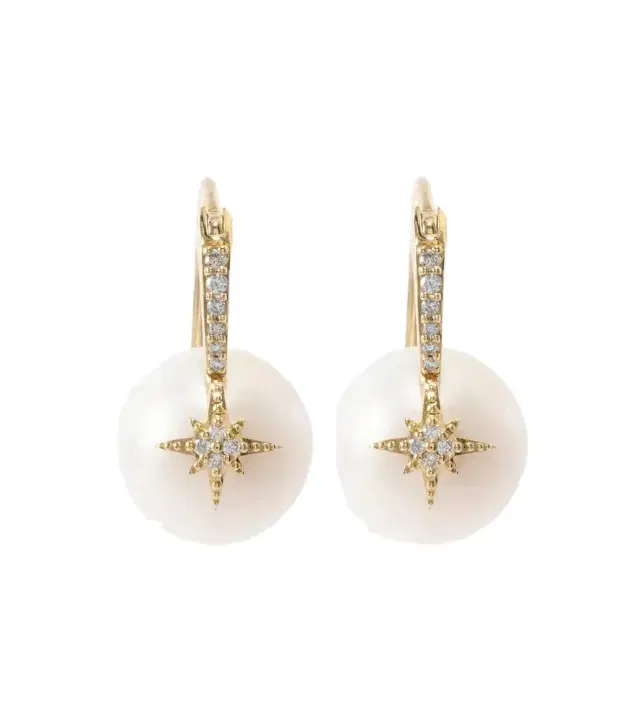 Sydney Evan Starburst 14kt gold earrings with diamonds and pearls