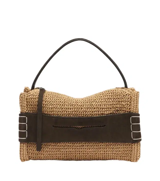 JW Anderson Loafer Small suede-trimmed raffia top-handle bag