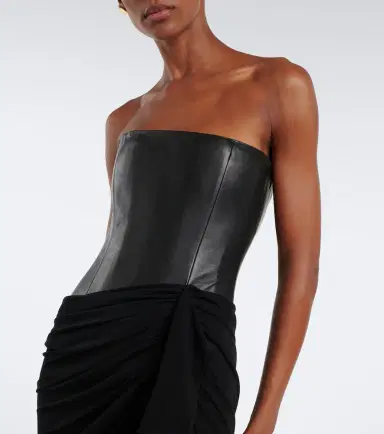 Alex Perry Draped leather and jersey corset gown | Thumbnail 4 Alex Perry Draped leather and jersey corset gown | Thumbnail 4