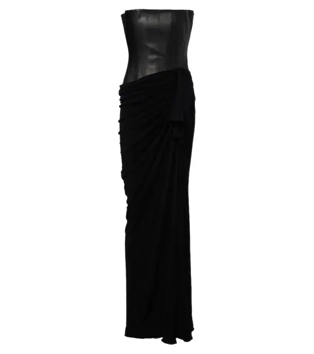 Alex Perry Draped leather and jersey corset gown