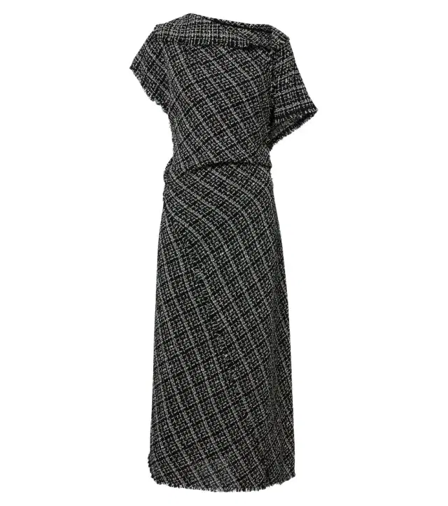 Erdem Checked cotton-blend tweed midi dress