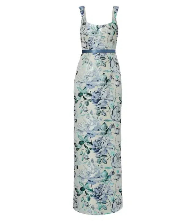 Markarian Robin belted floral brocade gown