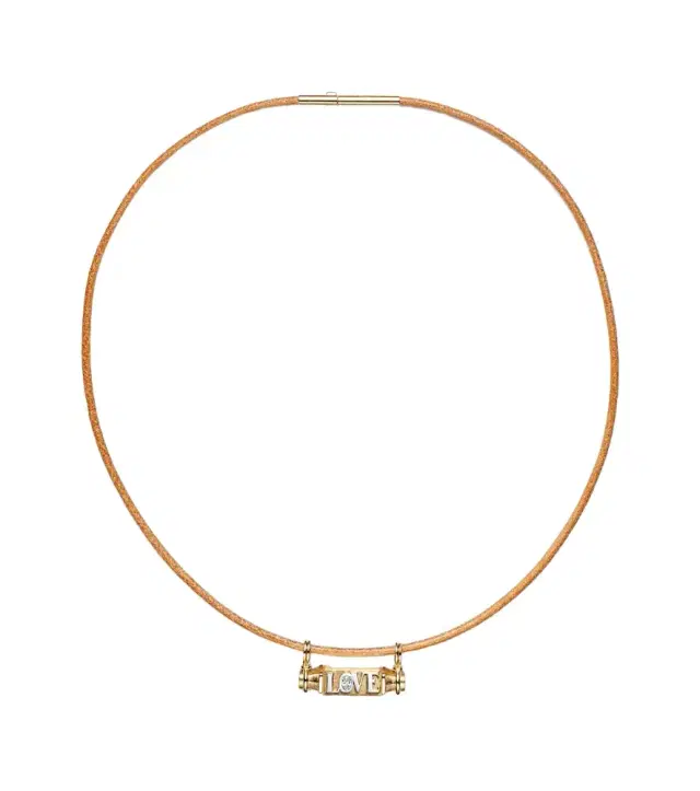 Marie Lichtenberg Love Smash 18kt gold and leather pendant necklace with diamond