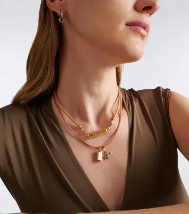 Marie Lichtenberg 18kt gold and leather pendant necklace with diamonds | Thumbnail 3