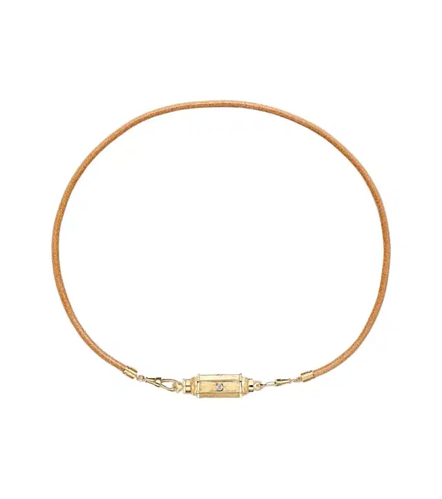 Marie Lichtenberg 18kt gold and leather pendant necklace with diamonds