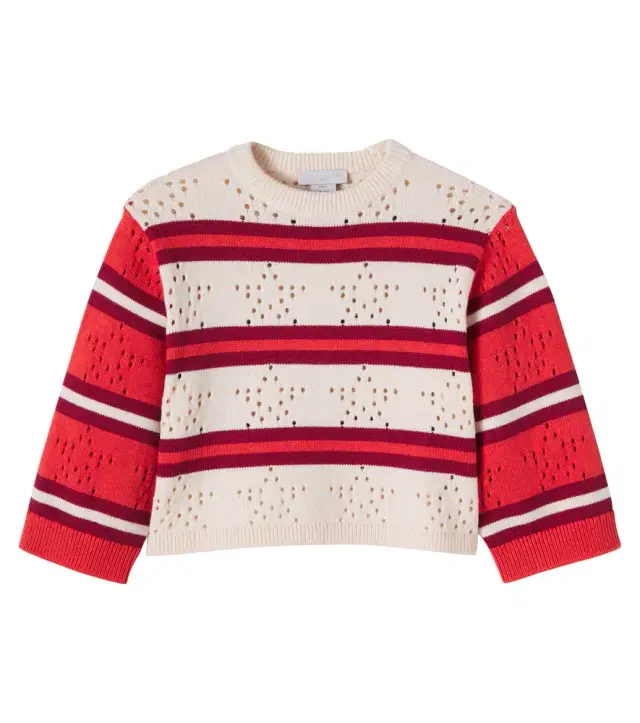 Stella McCartney Kids Pointelle striped cotton and wool sweater