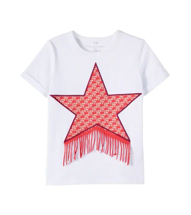 Stella McCartney Kids Fringed printed cotton jersey T-shirt