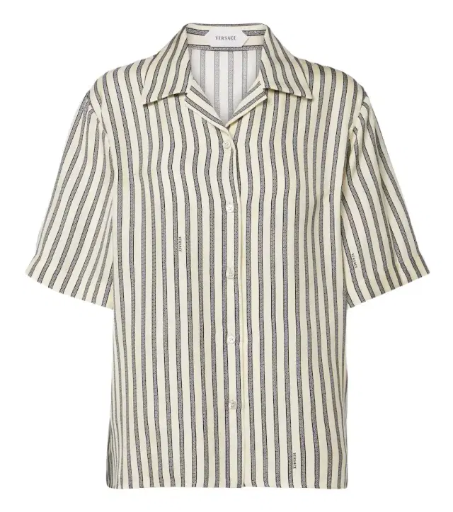 Versace Meandros striped silk twill shirt