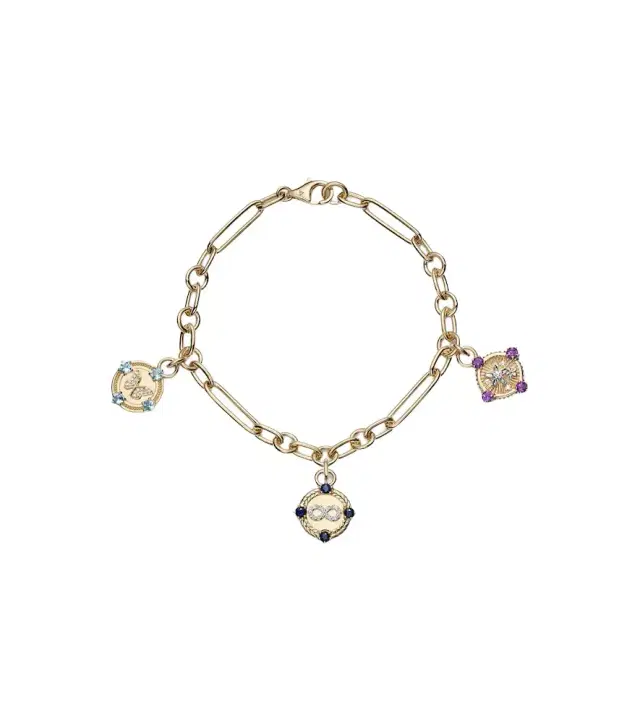 FoundRae Infinite Gratitude, Reverie, and Blossoms 18kt gold bracelet with gemstones