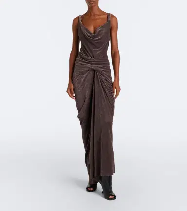 Rick Owens Strutter draped gathered velvet maxi dress | Thumbnail 2 Rick Owens Strutter draped gathered velvet maxi dress | Thumbnail 2