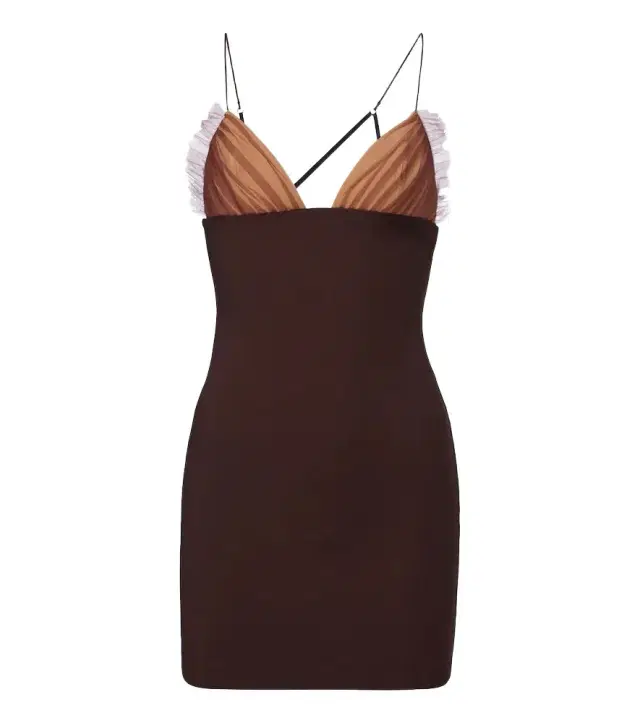 Nensi Dojaka Tulle-trimmed ruched jersey minidress