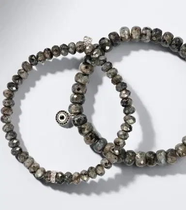 Sydney Evan Set of 2 14kt white gold beaded bracelets with diamonds and moonstones | Thumbnail 3