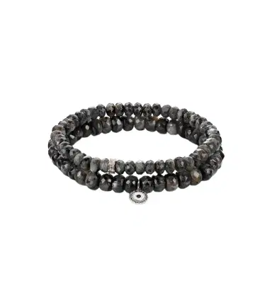 Sydney Evan Set of 2 14kt white gold beaded bracelets with diamonds and moonstones | Thumbnail 1