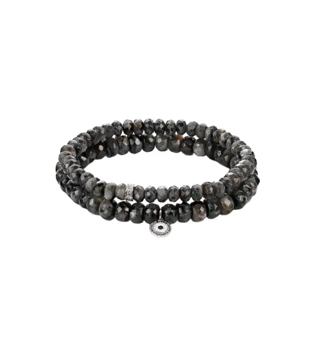 Sydney Evan Set of 2 14kt white gold beaded bracelets with diamonds and moonstones