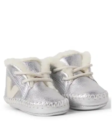 Veja Kids Baby Light ZZ metallic leather booties | Thumbnail 1
