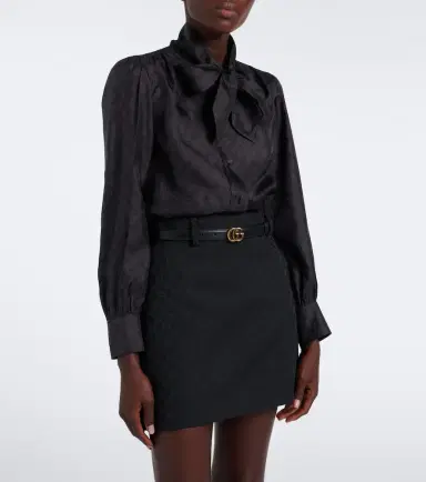 Gucci GG tie-neck silk twill blouse | Thumbnail 2