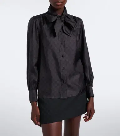 Gucci GG tie-neck silk twill blouse | Thumbnail 3