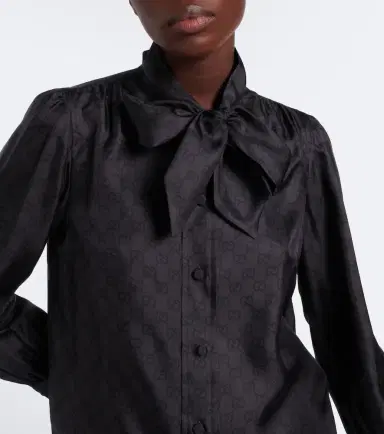 Gucci GG tie-neck silk twill blouse | Thumbnail 7