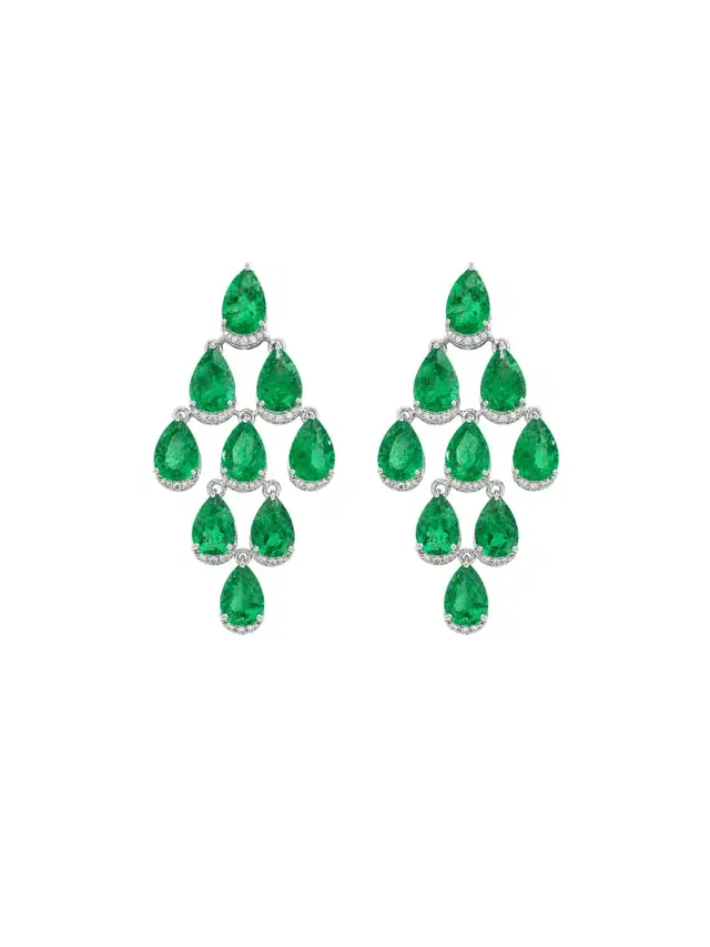 Wish Fine Jewelry 11.31ct Diamond Emerald 18K Gold Cascade Earrings