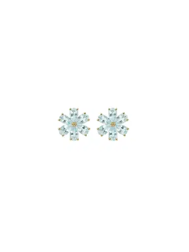 Wish Fine Jewelry 2.90ct Aquamarine Diamond 14K Gold Flower Stud Earrings | Thumbnail 1 Wish Fine Jewelry 2.90ct Aquamarine Diamond 14K Gold Flower Stud Earrings | Thumbnail 1