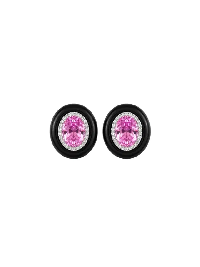 Wish Fine Jewelry 22.35ct Diamond Kunzite Black Onyx 18K Gold Halo Earrings