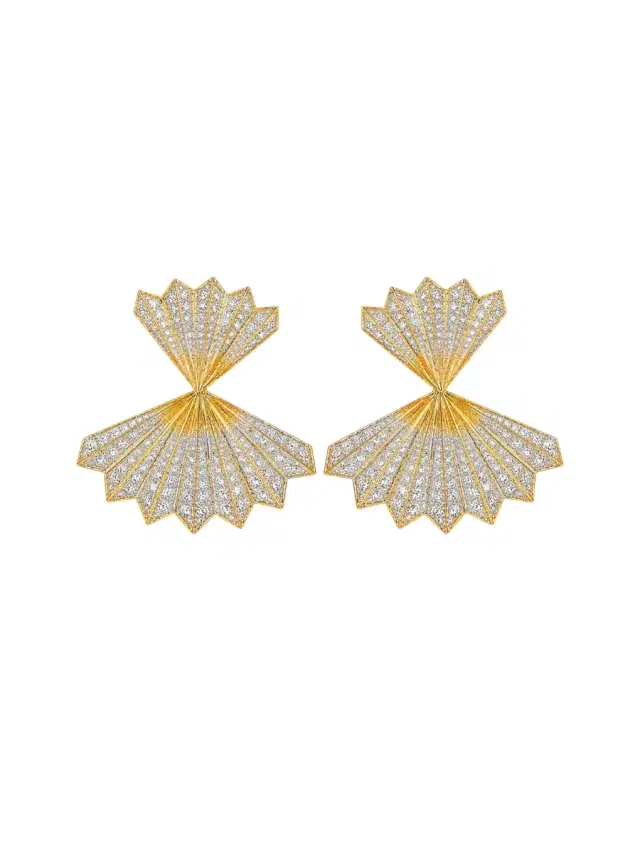 Wish Fine Jewelry 5.01ct Diamond 18K Gold Fan Shape Drop Earrings