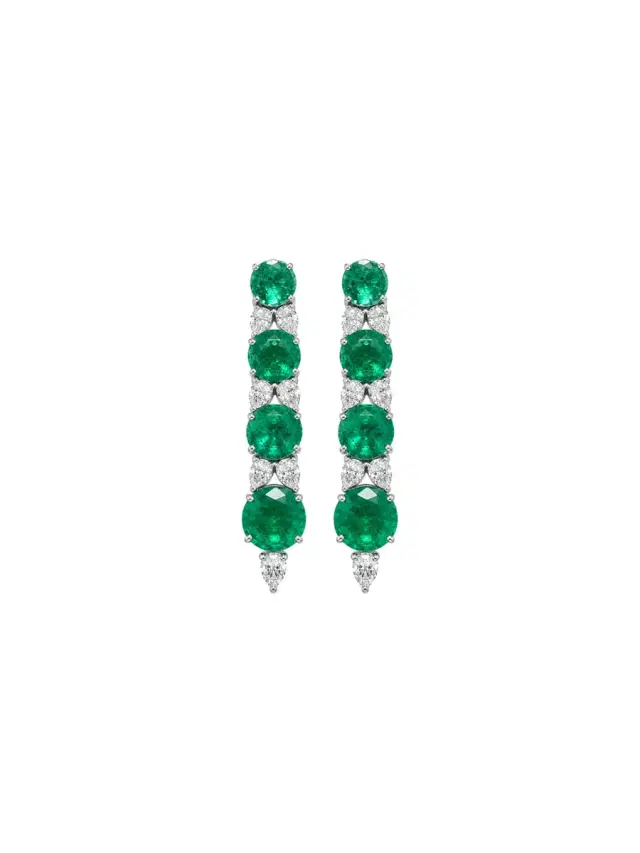Wish Fine Jewelry 8.06ct Diamond Emerald 18K Gold Cascade Earrings