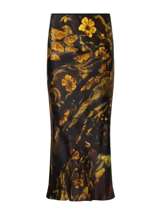 Dries Van Noten Floral-printed Silk-satin Midi Skirt