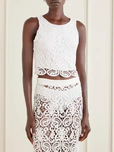 Miguelina Rosi Cropped Guipure Lace-trimmed Cotton-jersey Top | Thumbnail 3