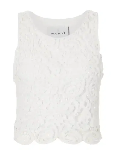 Miguelina Rosi Cropped Guipure Lace-trimmed Cotton-jersey Top | Thumbnail 1