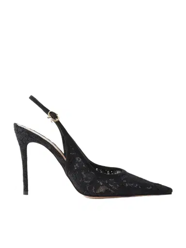 Gianvito Rossi Sofia 95 Suede-trimmed Lace Slingback Pumps | Thumbnail 1