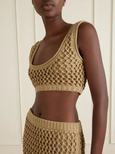Diotima Lady Embellished Cropped Crocheted Cotton-blend Top | Thumbnail 4