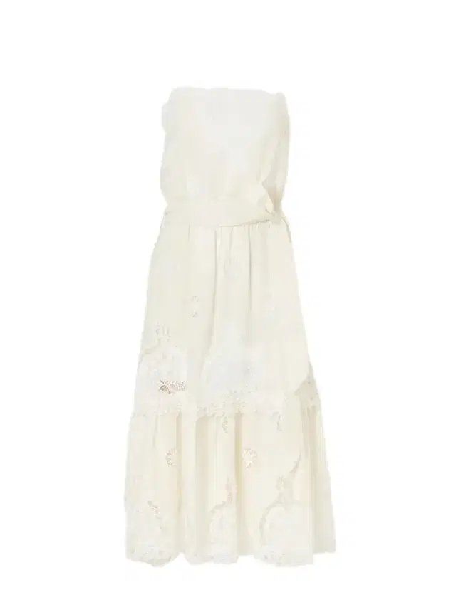 Miguelina Esme Belted Guipure Lace-trimmed Cotton-blend Midi Dress