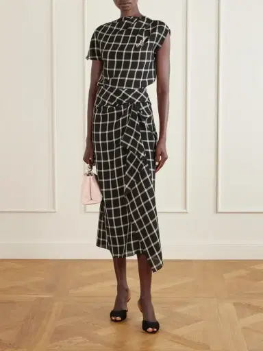 Erdem Draped Checked Crinkled-satin Midi Skirt | Thumbnail 2 Erdem Draped Checked Crinkled-satin Midi Skirt | Thumbnail 2