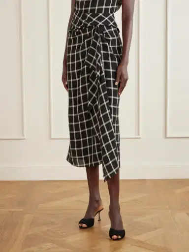 Erdem Draped Checked Crinkled-satin Midi Skirt | Thumbnail 3 Erdem Draped Checked Crinkled-satin Midi Skirt | Thumbnail 3